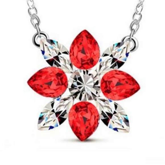 Jewelry - Red Crystal Flower Necklace